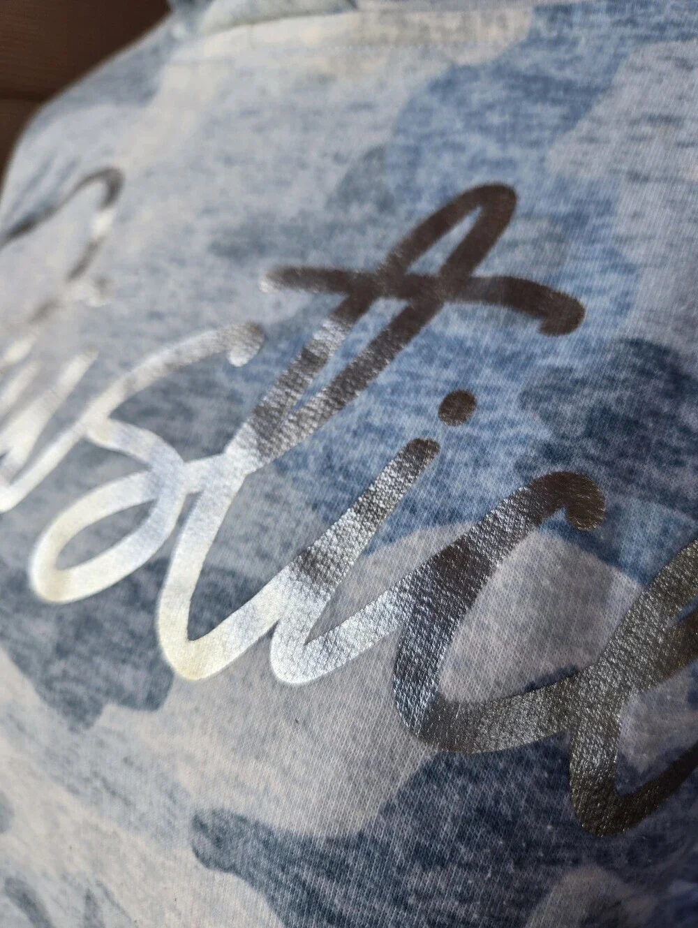 Justice Girls Blue Camo Cropped Hooded Sweatshirt with Silver Foil Chest Logo